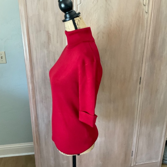 Ralph Lauren 3/4 sleeve Red ribbed silk blend turtleneck sweater Y2K classic L - Picture 9 of 12